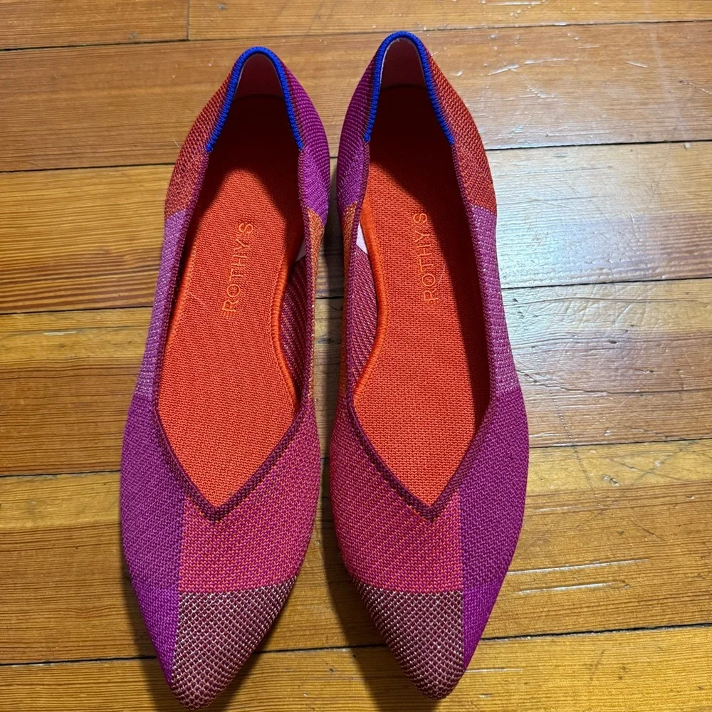 Rothy's The Point Retired Ballet Flats In Metallic Pomegranate Plaid Size 11